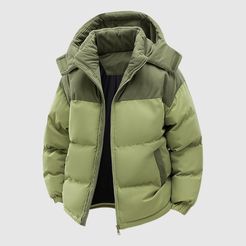 Wavlynn men's black insulated puffer jacket with hood, zip-up winter coat cold weather warmth