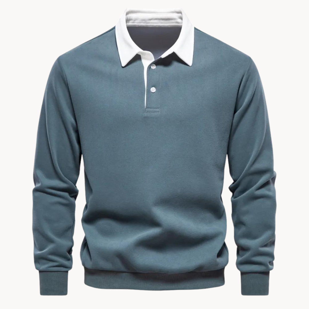 Casual craft polo sweatshirt with button placket, ribbed cuffs, mid-weight fleece blend weekend top
