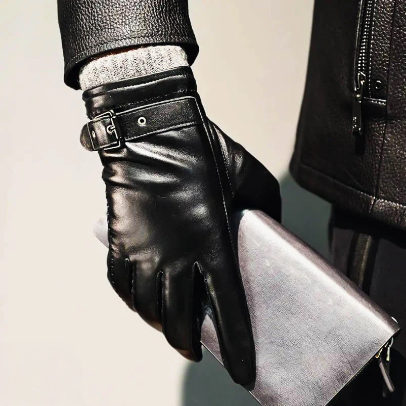 Cavallo men's black vegan leather driving gloves classic cut timeless winter accessory