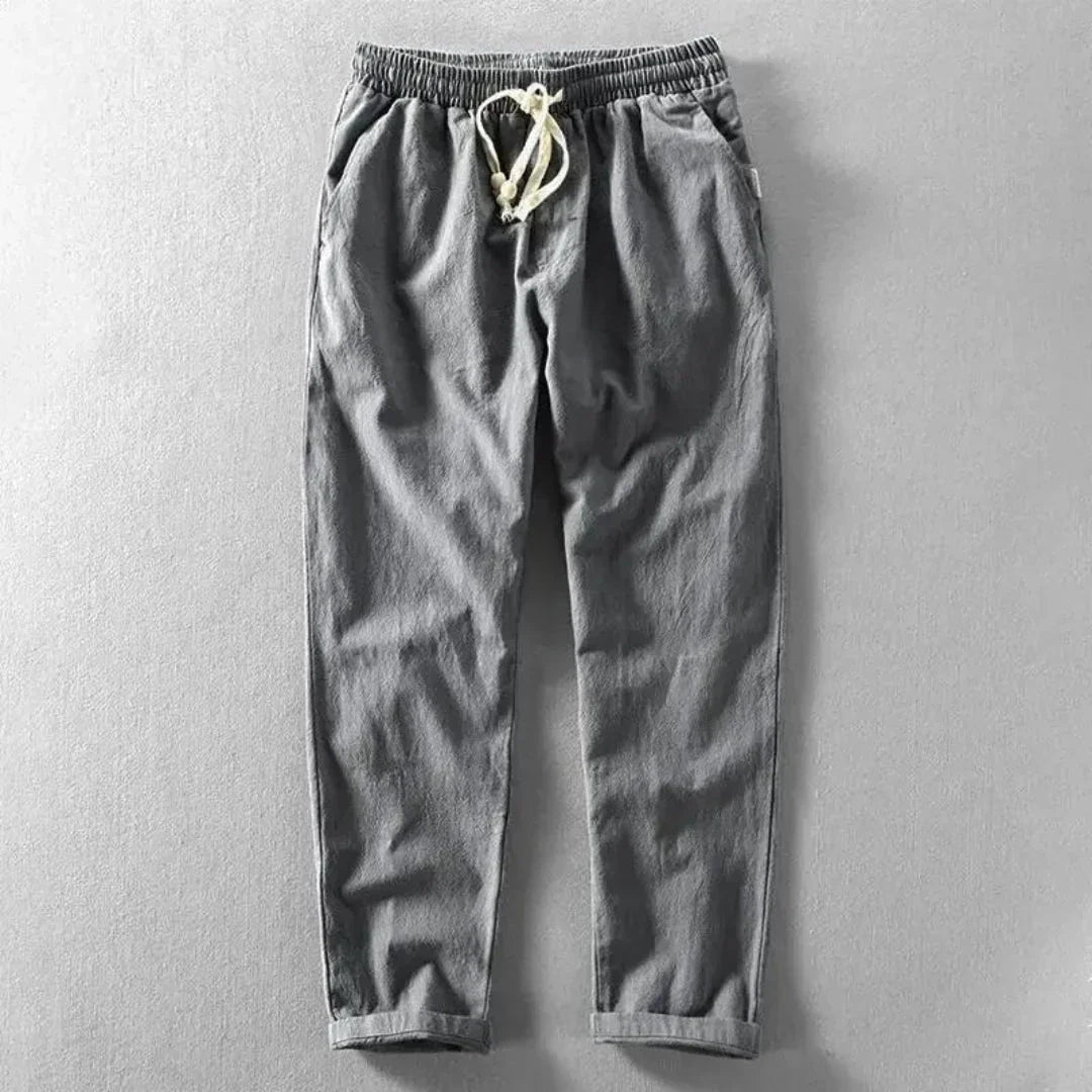 Charlie casual joggers in neutral tone, relaxed tapered fit with drawstring waistband and foldable hems