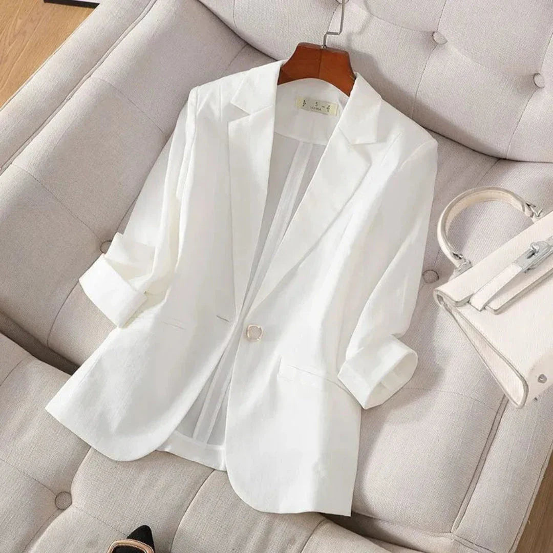 Charlie lightweight linen blazer, slim fit, notched lapel, single-button, roll-up sleeves