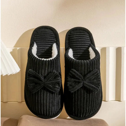 Women's cozy bow slippers soft indoor slide with decorative bow accent for fall winter comfort