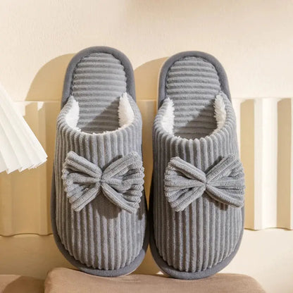 Women's cozy bow slippers soft lining lightweight indoor comfort footwear for fall winter