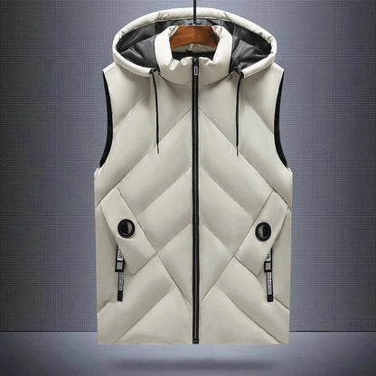 Chase Arctic men's navy quilted hooded vest with bold diagonal stitching and zippered pockets
