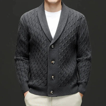 Chase shawl collar wool blend cardigan with button-down closure, structured silhouette