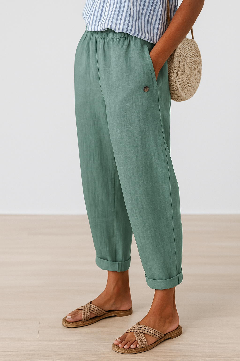 Wanda straight-leg pants with side pockets, lightweight breathable fabric for casual refined everyday style