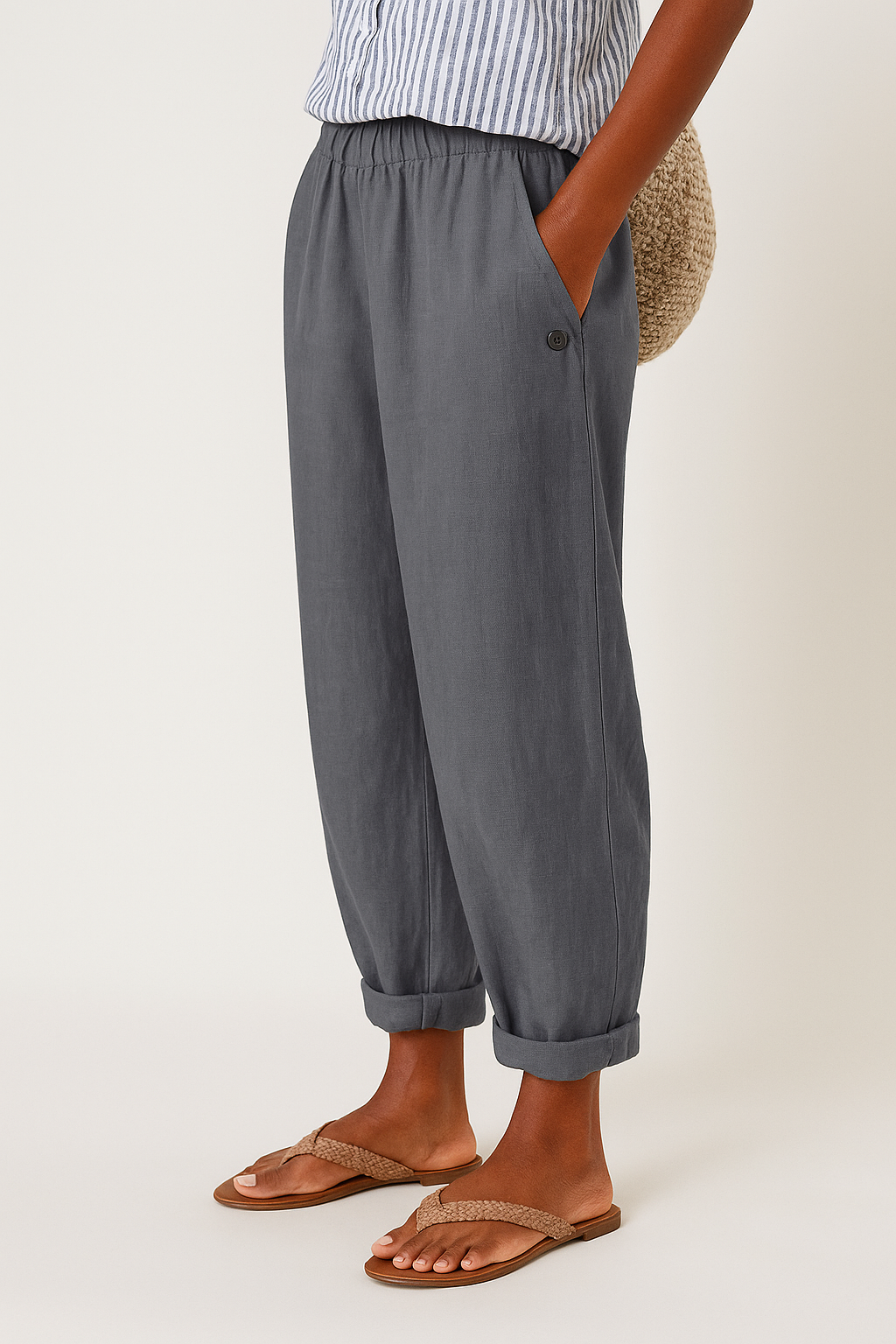 Straight-leg stylish pants with side pockets, breathable lightweight fabric for casual refined everyday wear