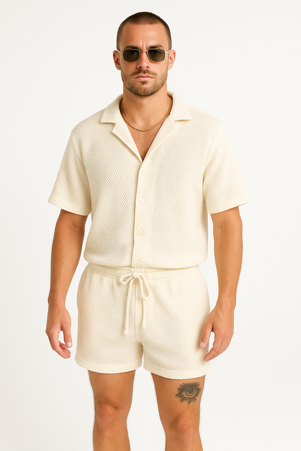Men's relaxed fit short sleeve cotton button-up shirt casual breathable warm-weather style