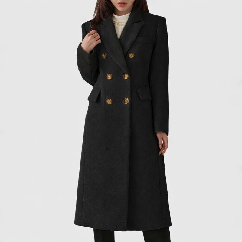 Ziva™ women's cozy overcoat in neutral tones, tailored silhouette with premium fabric-blend warmth