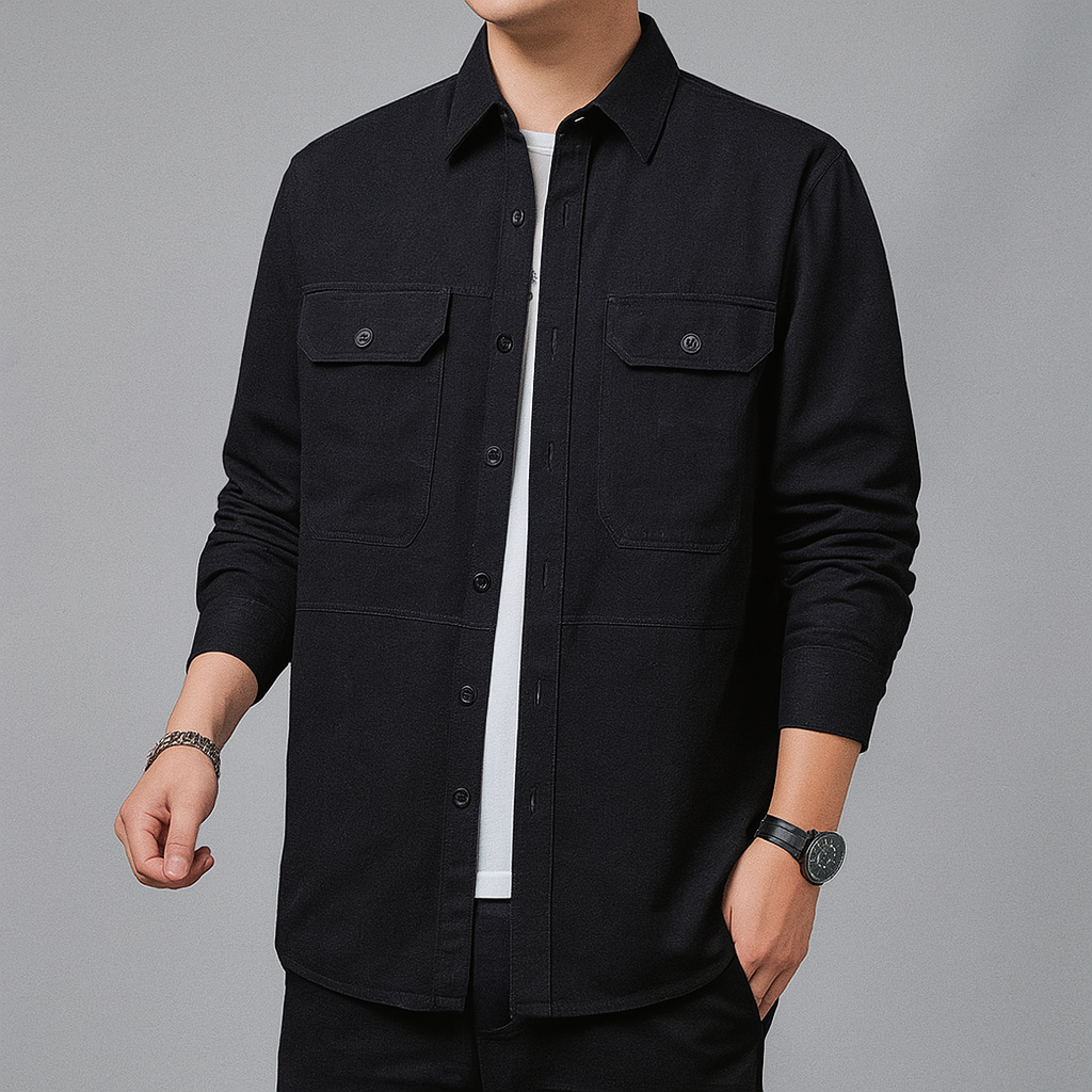 Takao beige utility overshirt slim-regular fit lightweight cotton with dual chest pockets
