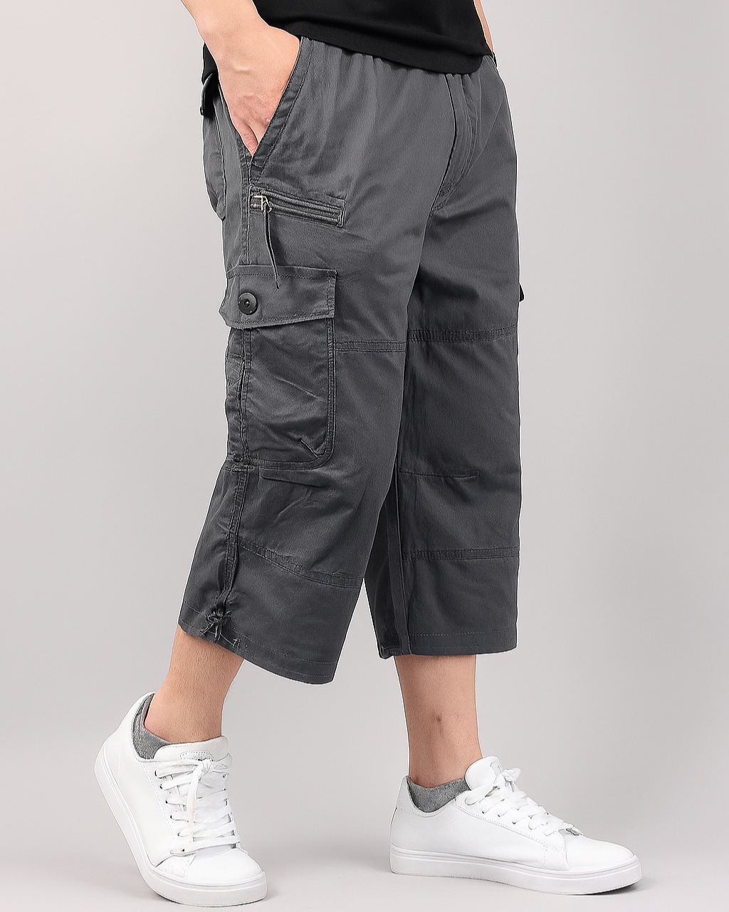 Terrain cargo shorts in washed cotton with relaxed fit, below-knee length, and dual flap pockets