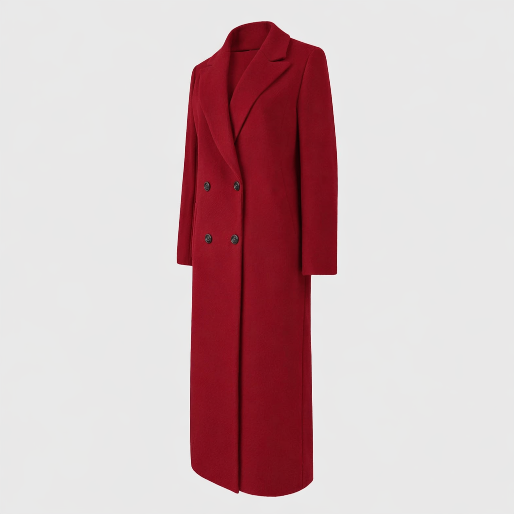 Women's longline winter trench coat sleek silhouette insulated fabric classic belted style cold weather