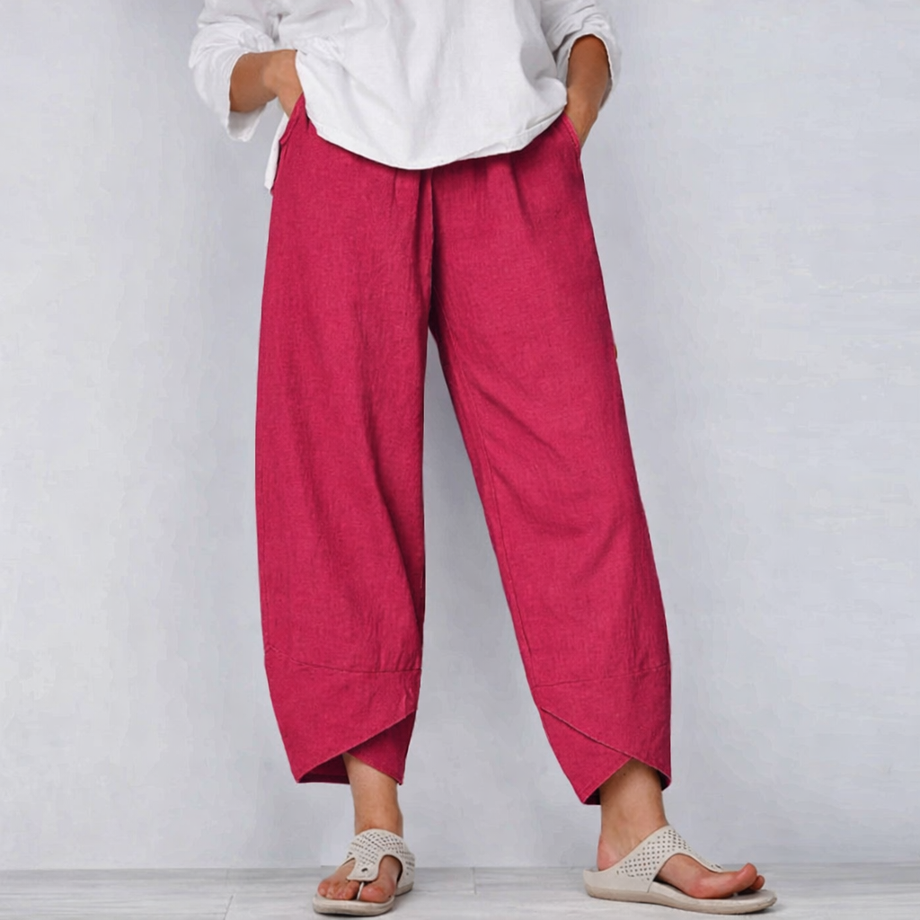 Chic white summer pants with softly tailored fit and breathable lightweight fabric for women