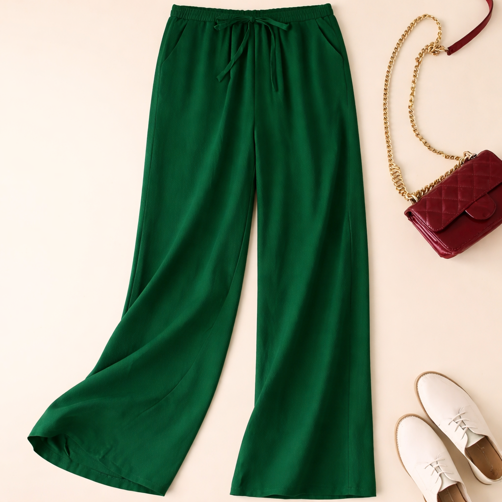 Earthy-toned relaxed drawstring pants with soft drape and breathable fabric for casual wear