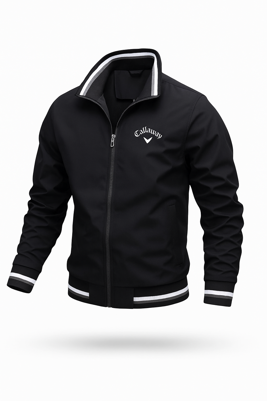 Men's lightweight zip-up sports jacket polyester blend with ribbed accents in casual athletic style