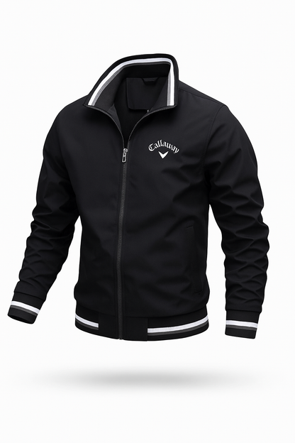 Men's lightweight zip-up sports jacket polyester blend with ribbed accents in casual athletic style