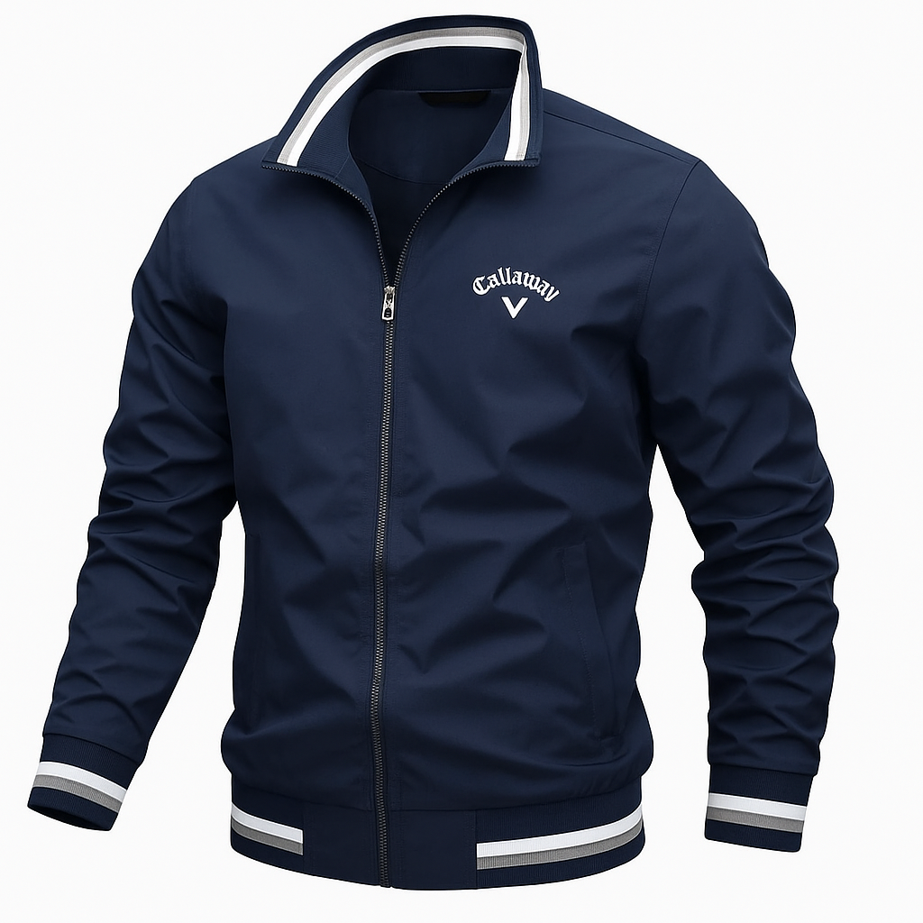 Men's lightweight zip-up sports jacket polyester blend with ribbed accents in casual athletic style