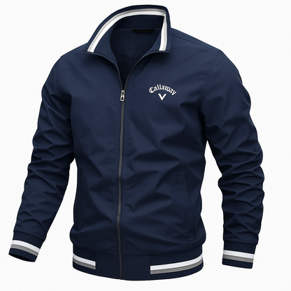 Men's lightweight zip-up sports jacket polyester blend with ribbed accents in casual athletic style