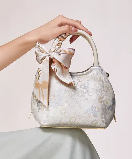 Sac fourre-tout chic en coton jacquard beige avec nœud - Wavlynn
