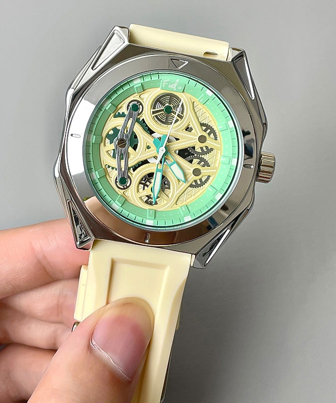 Montres chics beiges en caoutchouc de silicone et cristal saphir étanches - Wavlynn