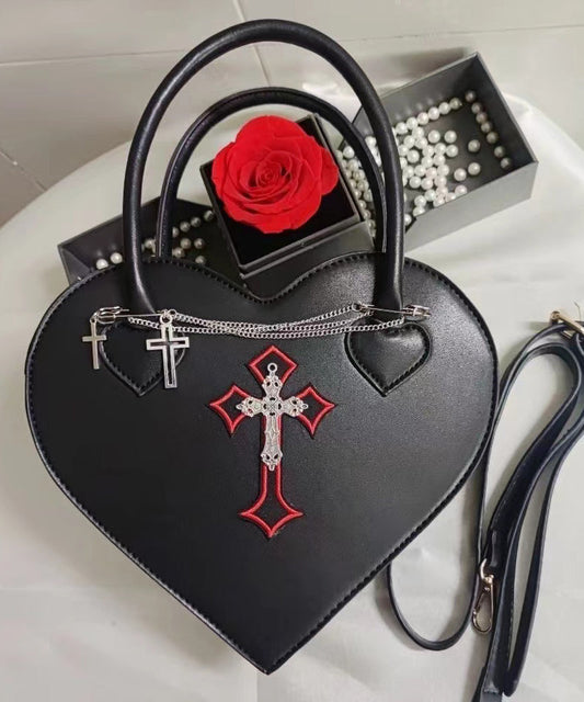 Sac fourre-tout chic en similicuir noir avec chaîne en forme d'amour - Wavlynn