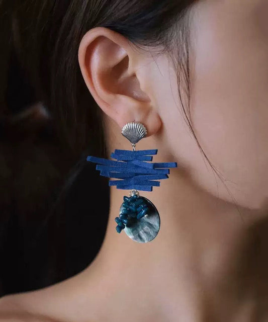 Boucles d'oreilles pendantes asymétriques chics en argent sterling bleu - Wavlynn