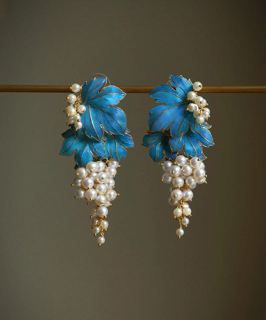 Boucles d'oreilles à tige chics en argent sterling bleu surdoré avec glaçage goutte à goutte de raisin - Wavlynn