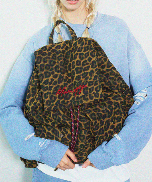 Sac à dos chic en toile brodée léopard marron - Wavlynn