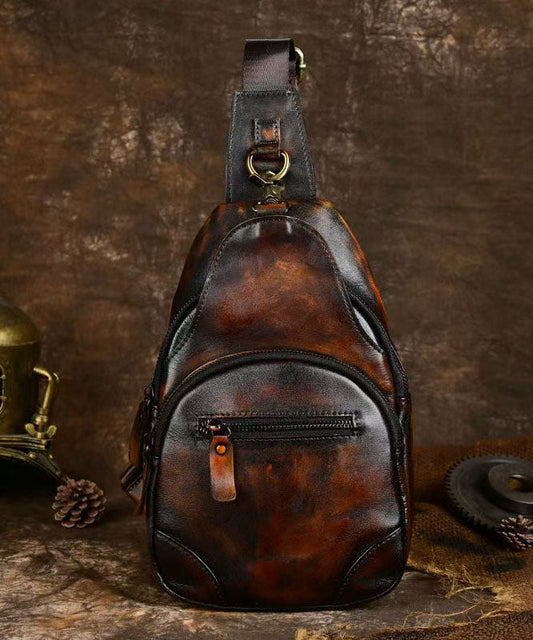 Sac à dos pour homme en cuir de veau marron chic et polyvalent - Wavlynn