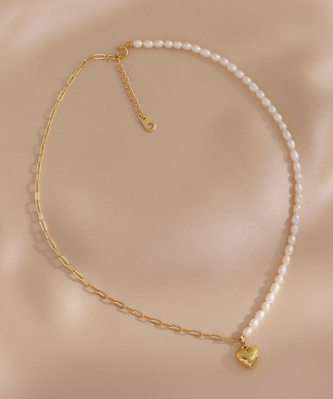 Collier pendentif asymétrique en or 14 carats avec perles et patchwork chic et colorblock - Wavlynn