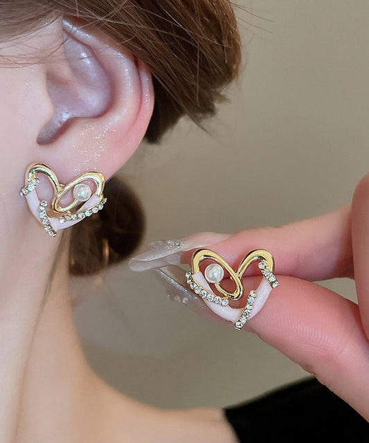 Boucles d'oreilles à tige chics en alliage de zircons colorés avec perles et glaçage goutte à goutte - Wavlynn