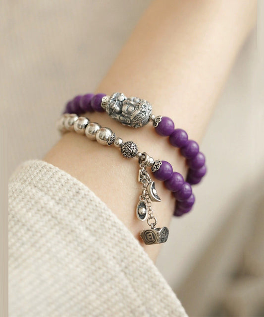 Bracelet à breloques chic en argent sterling colorblock et perles Thriving Business - Wavlynn