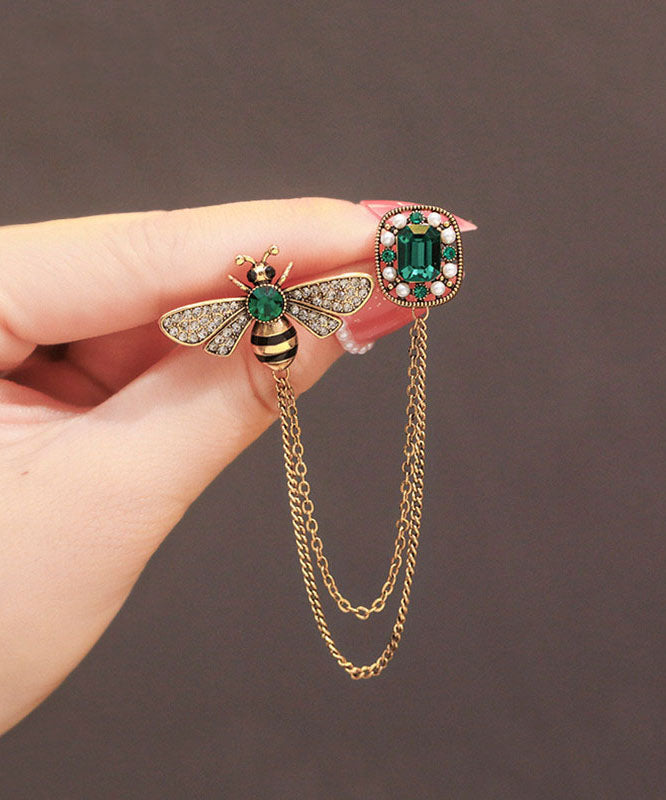 Broches chics en cuivre doré avec pompon en zircon et abeille - Wavlynn