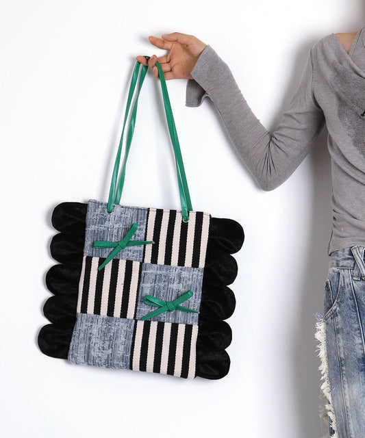 Sacs à bandoulière en coton rayé patchwork bleu denim chic - Wavlynn
