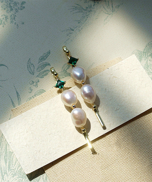 Paire d'épingles à cheveux chics en alliage d'or, zircon, perle, émeraude - Wavlynn
