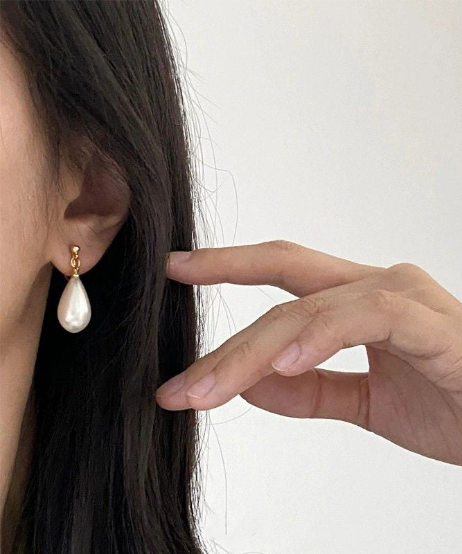 Boucles d'oreilles chics en alliage de cuivre doré avec perles et gouttes d'eau - Wavlynn