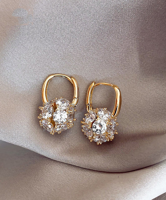 Boucles d'oreilles créoles sphériques chics en alliage de cuivre doré et zircon - Wavlynn