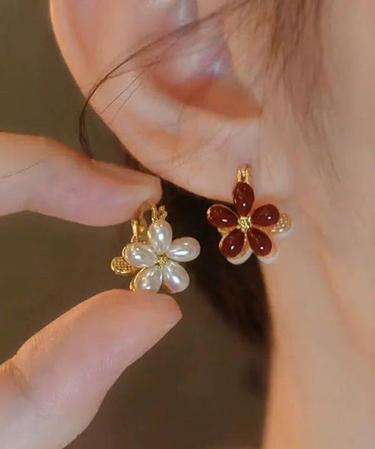 Boucles d'oreilles créoles chics à motif floral doré et cuivre surdoré - Wavlynn