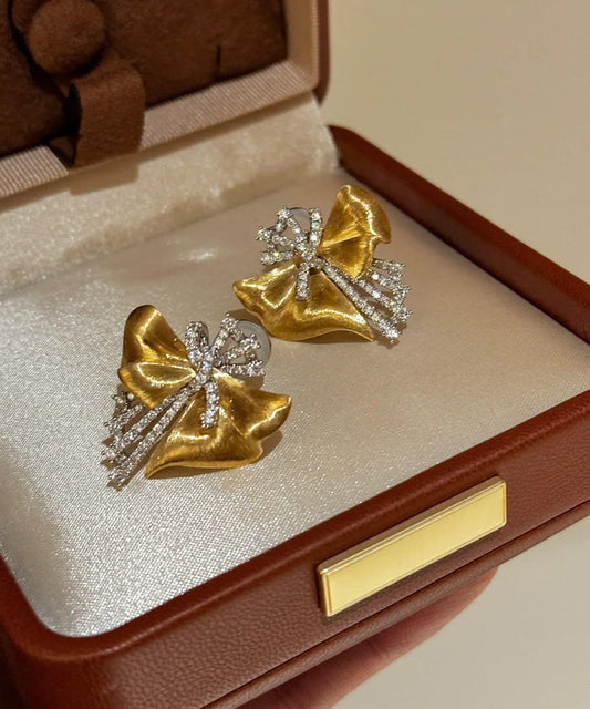Boucles d'oreilles à tige asymétriques chics en or, cuivre et zircon - Wavlynn