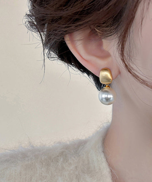 Boucles d'oreilles pendantes chics en alliage de métal doré et perles - Wavlynn