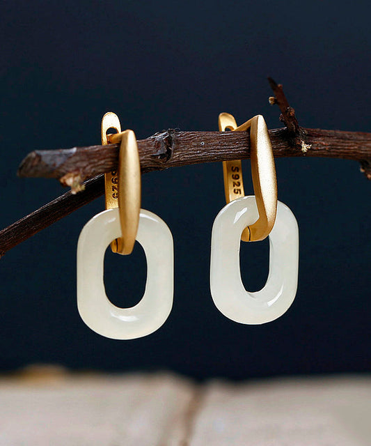 Boucles d'oreilles créoles chics en argent sterling et jade surdoré - Wavlynn