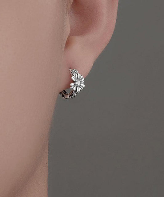 Boucles d'oreilles créoles chics en soie et cuivre avec petites marguerites pour hommes - Wavlynn