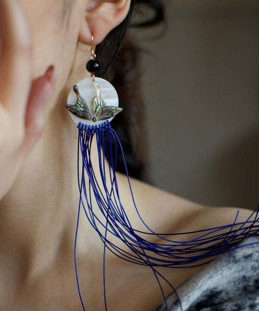 Boucles d'oreilles pendantes chics en alliage violet avec coquillage en agate et pampilles papillon - Wavlynn