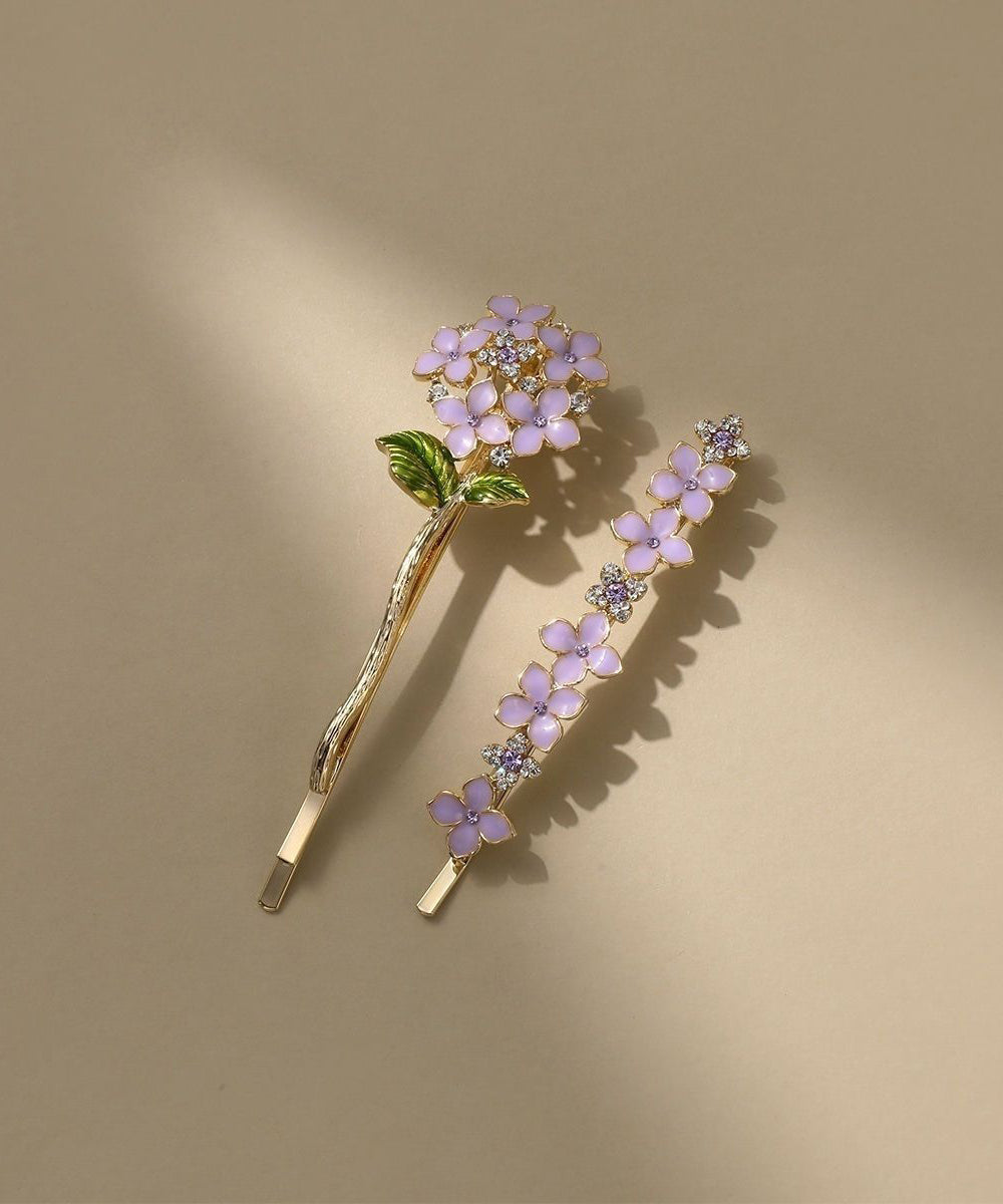 Épingle à cheveux asymétrique à motif floral en alliage violet chic, ornée de cristaux de zircon et d'un effet coulant. - Wavlynn