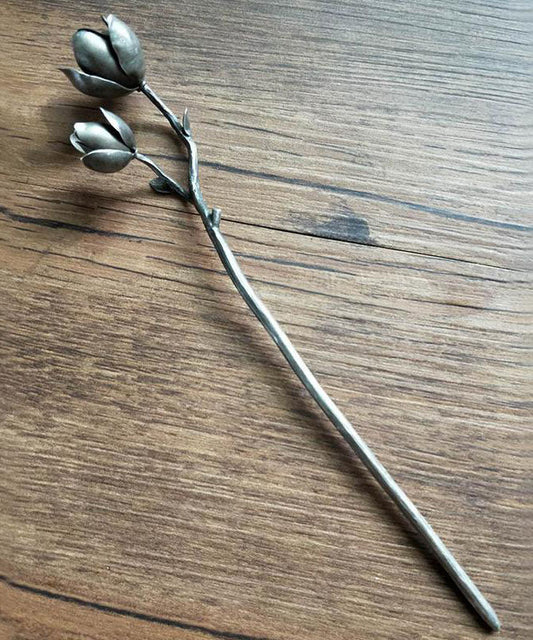 Épingle à cheveux en argent sterling et soie chic Yulan Magnolia - Wavlynn