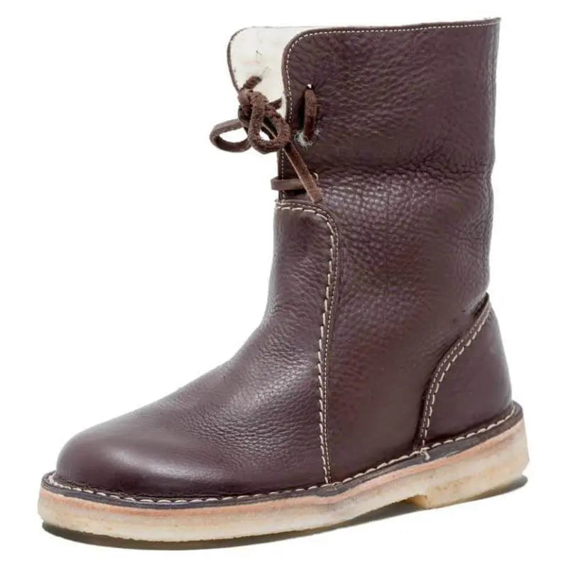 Black women's waterproof lace-up winter boots with soft cotton lining and durable rubber sole