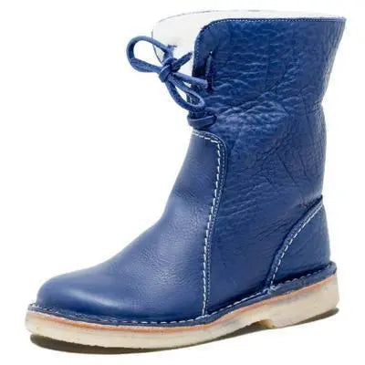 Black women's lace-up waterproof winter boots with soft cotton lining and durable rubber sole