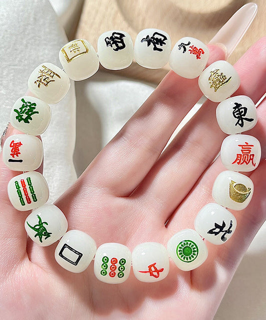 Bracelet chic en alliage blanc avec perles bouddhistes et chaîne Mahjong - Wavlynn
