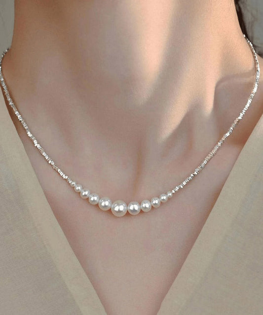 Collier princesse chic en argent sterling blanc avec perles cassées - Wavlynn