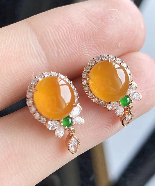 Boucles d'oreilles à pampilles chics en argent sterling jaune avec zircon et calcédoine - Wavlynn